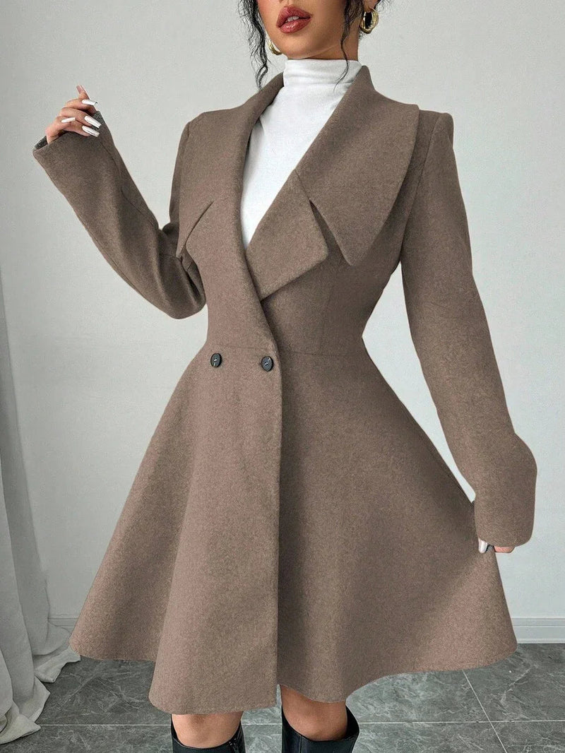 Minimalist Wool Overcoat With Waterfall Neckline