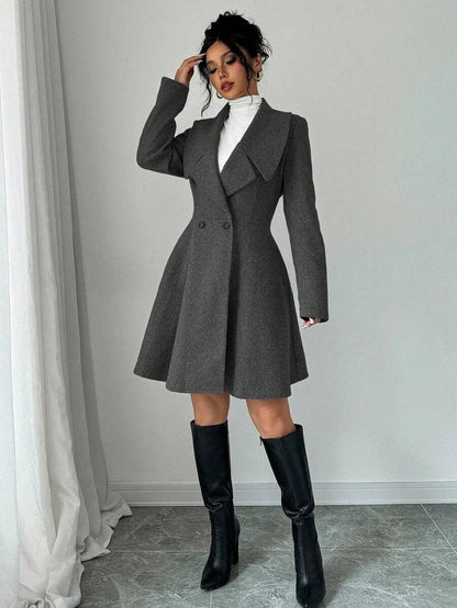 Minimalist Wool Overcoat With Waterfall Neckline
