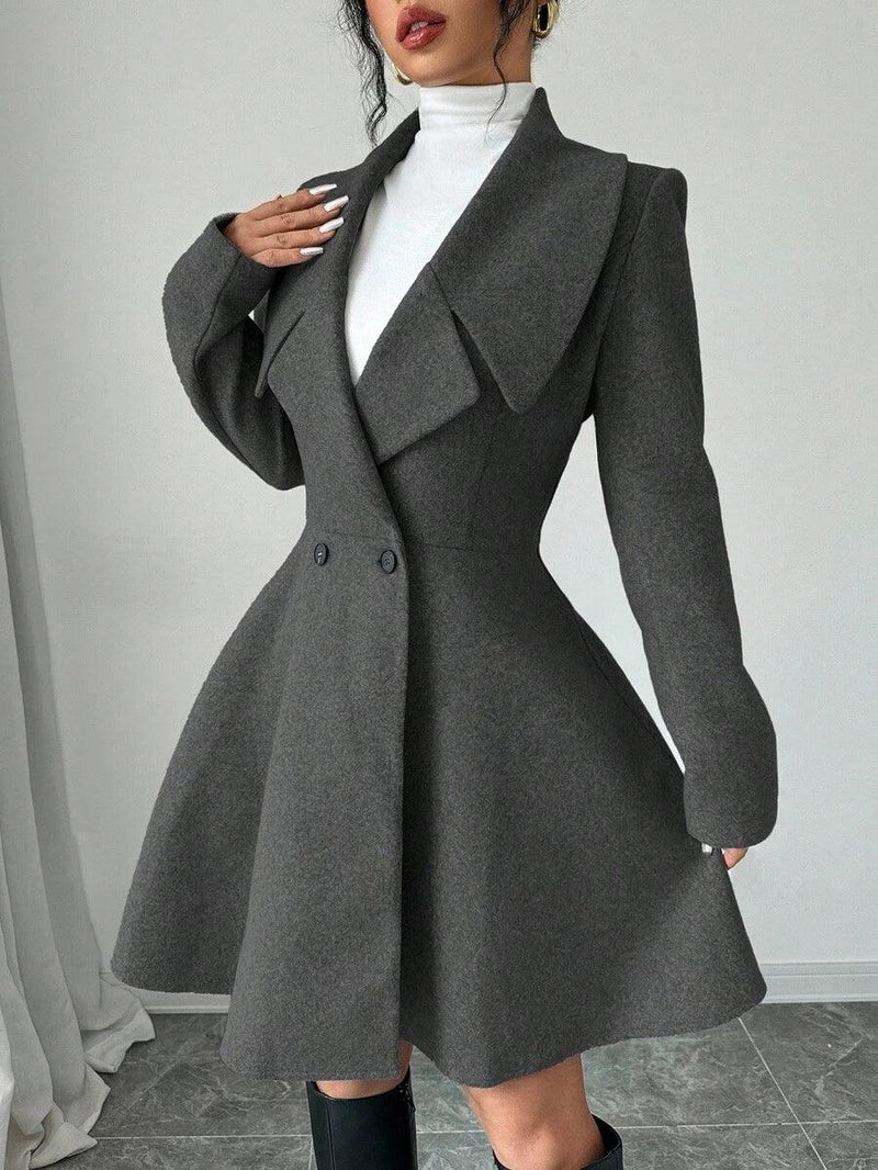 Minimalist Wool Overcoat With Waterfall Neckline