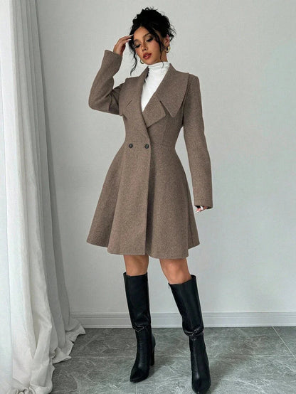 Minimalist Wool Overcoat With Waterfall Neckline