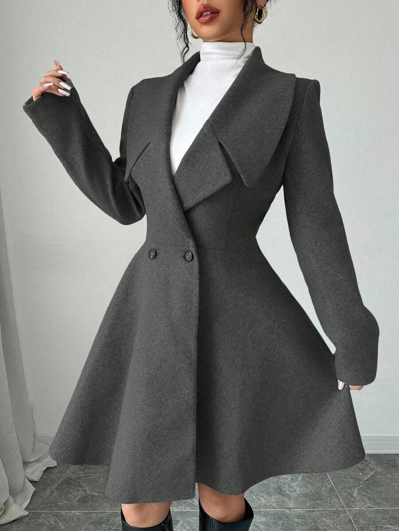Minimalist Wool Overcoat With Waterfall Neckline