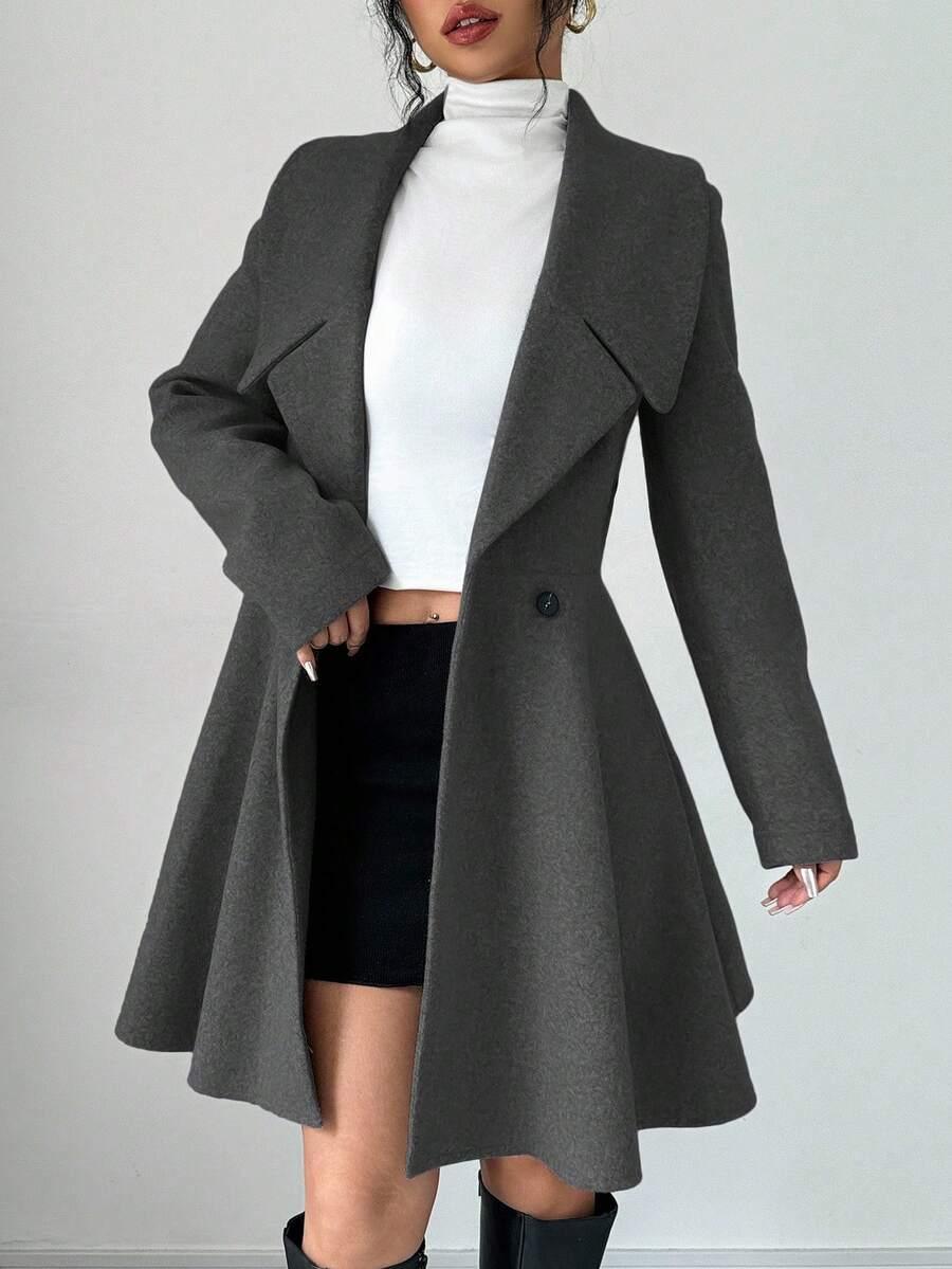 Minimalist Wool Overcoat With Waterfall Neckline