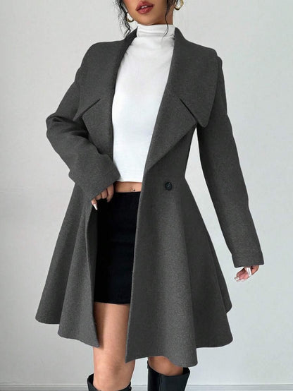 Minimalist Wool Overcoat With Waterfall Neckline