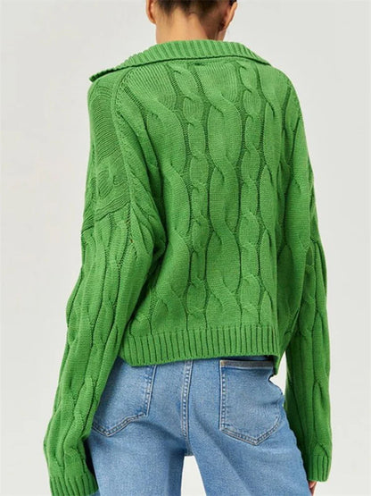 Loose Lapel Patchwork Sweater Pullover Female Long Sleeve High Waist Y2k Top Knitwear Baggy Autumn Oversized Sweater