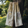 Women's Floral Lace Linen Comfort Casual Pants elevenforest