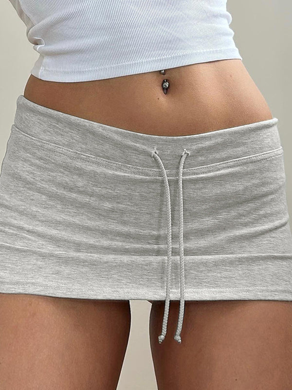Color Y2k Drawstring Slit Mini Skirts