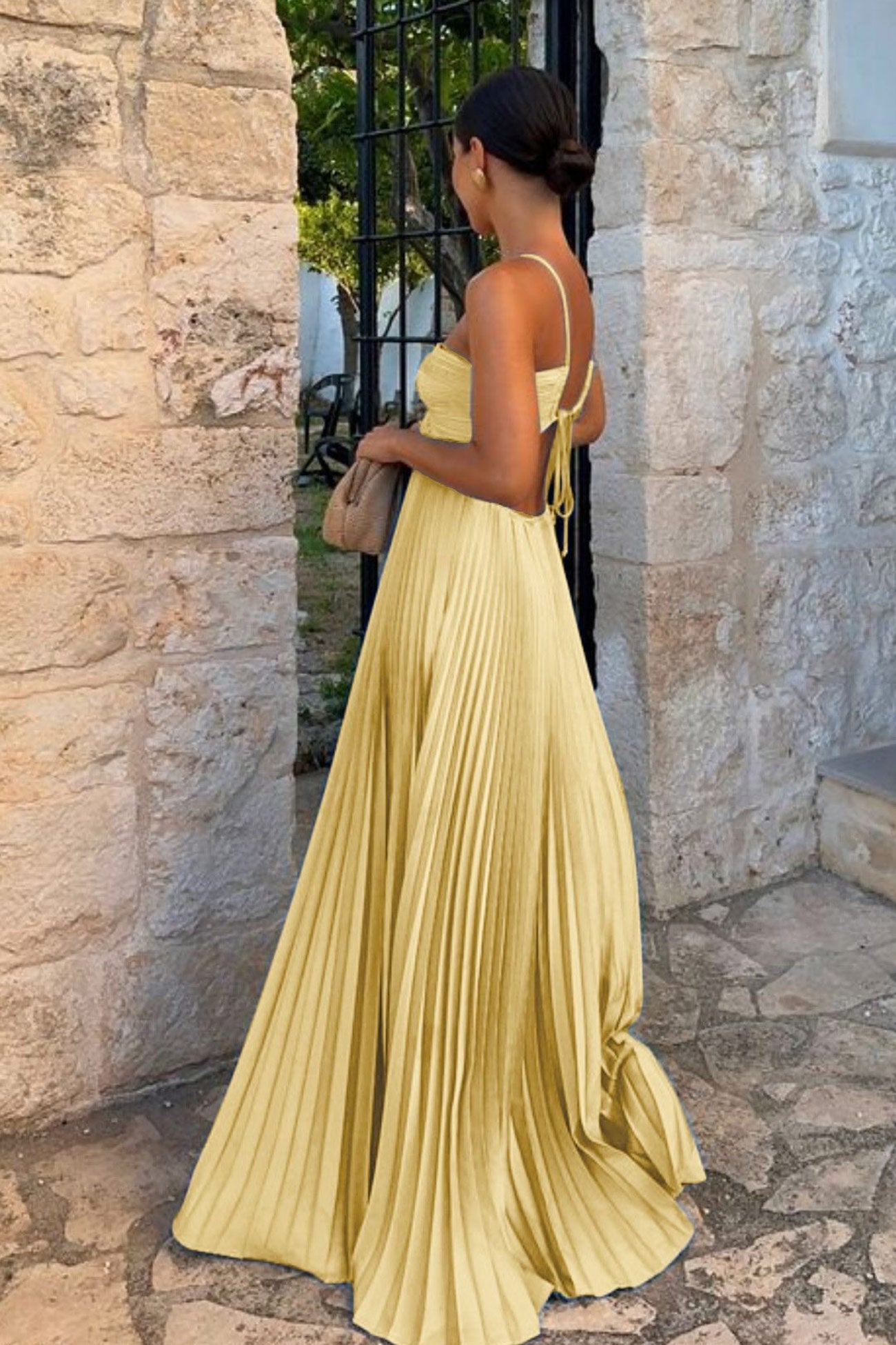 Halterneck Cutout Pleated Maxi Dress