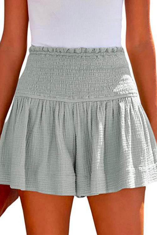 Elastic Smocked Waist Wide Leg Shorts