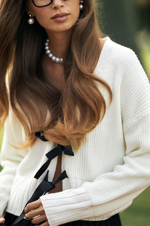 V Neck Bow Tie Front Sweater