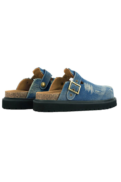 Distressed Denim Closed-toe Slip-on Flat