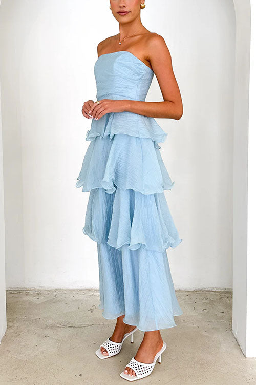 Moxidress Strapless Ruffle Layered Maxi Dress