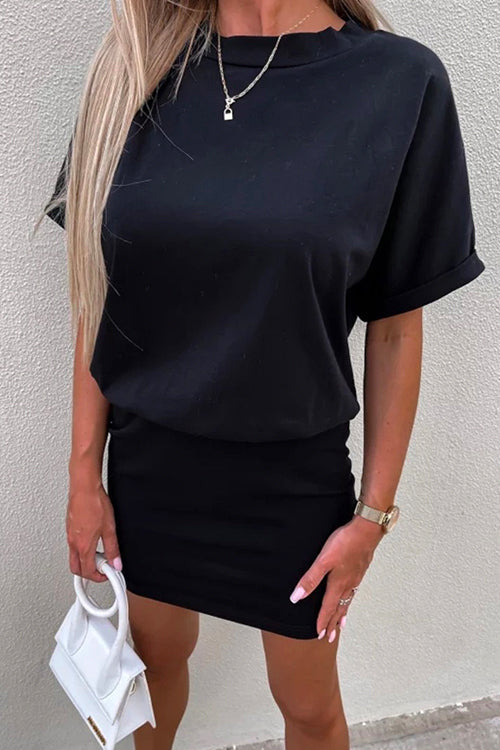 Crewneck Short Sleeve Waisted Mini Dress