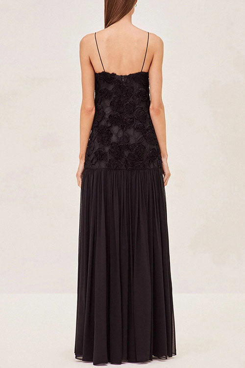 Moxidress Spaghetti Strap Applique Patchwork Maxi Dress