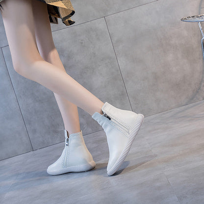 Street Shot Cowhide Bootie Autumn Female Flat Boots