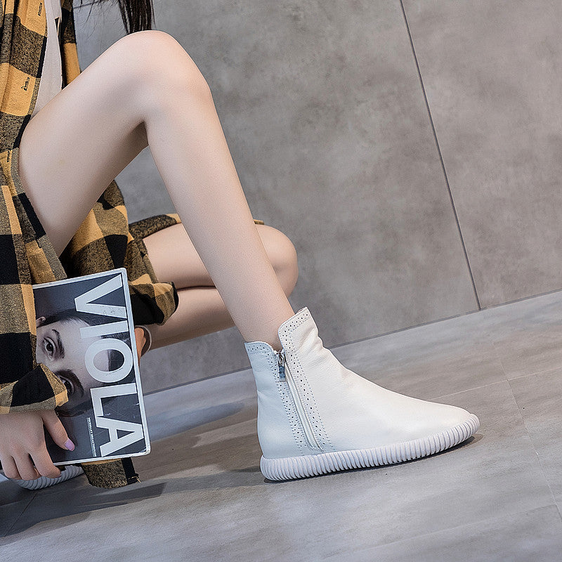 Street Shot Cowhide Bootie Autumn Female Flat Boots