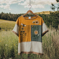 Vintage Bee Wildflowers Patchwork Print Linen T-shirt elevenforest