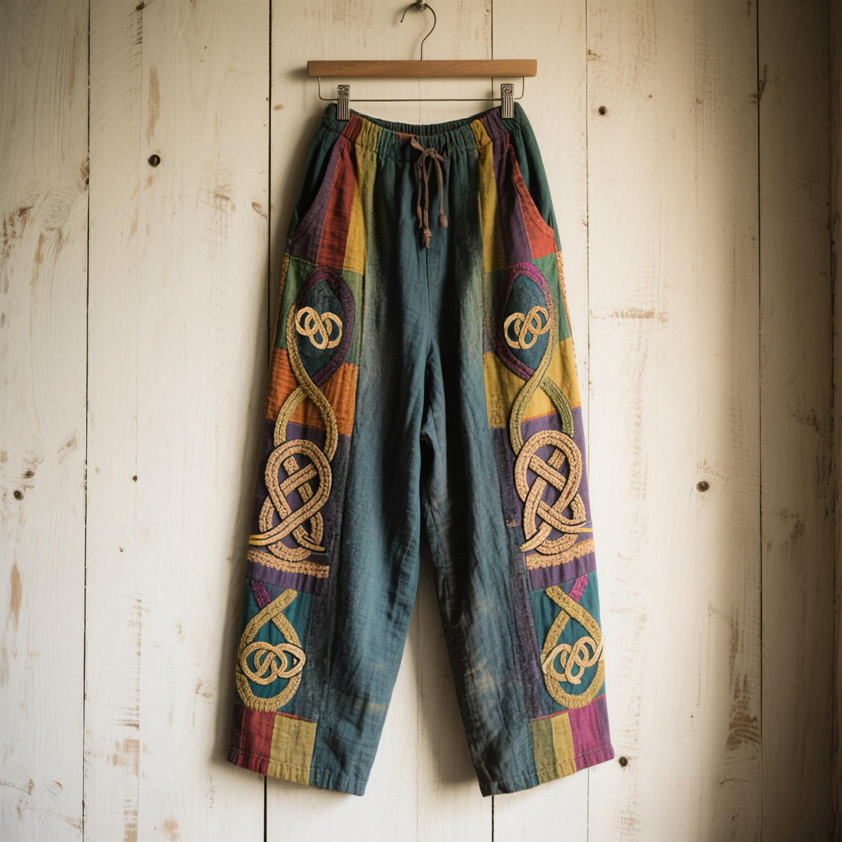 Women's Celtic Knot Lace Patchwork Art Comfort Casual Pants elevenforest