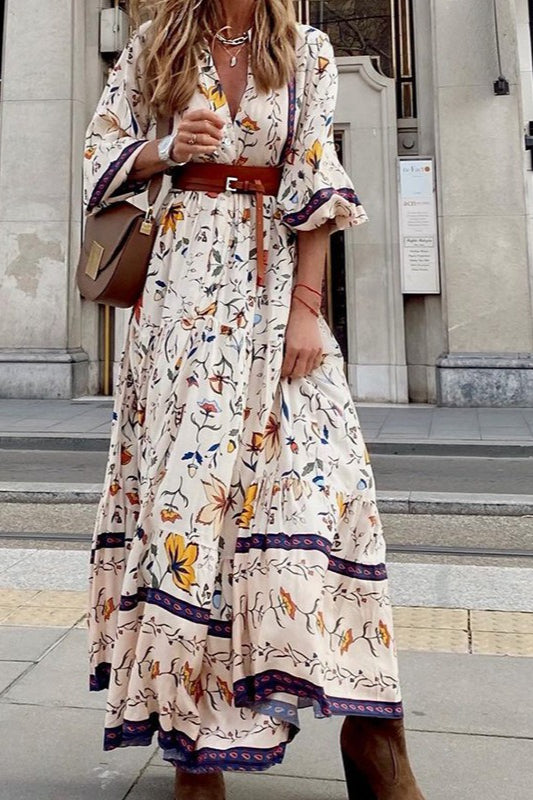 Print Long Sleeve Maxi Dress