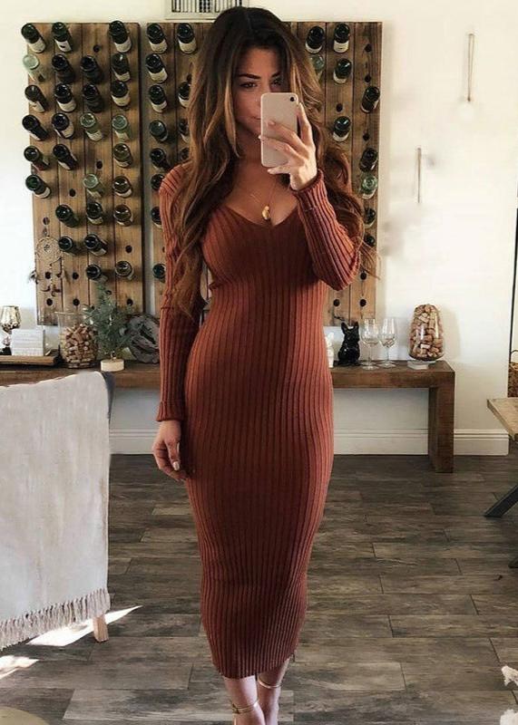 Robbie - Long-sleeve Ribbed Bodycon Dress