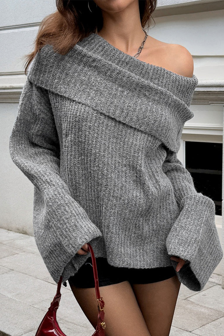 Off-the-shoulder Bell Sleeve Loose Sweater