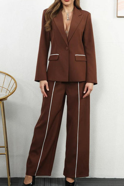 Contrast Color Relaxed Fit Blazer Pants Set