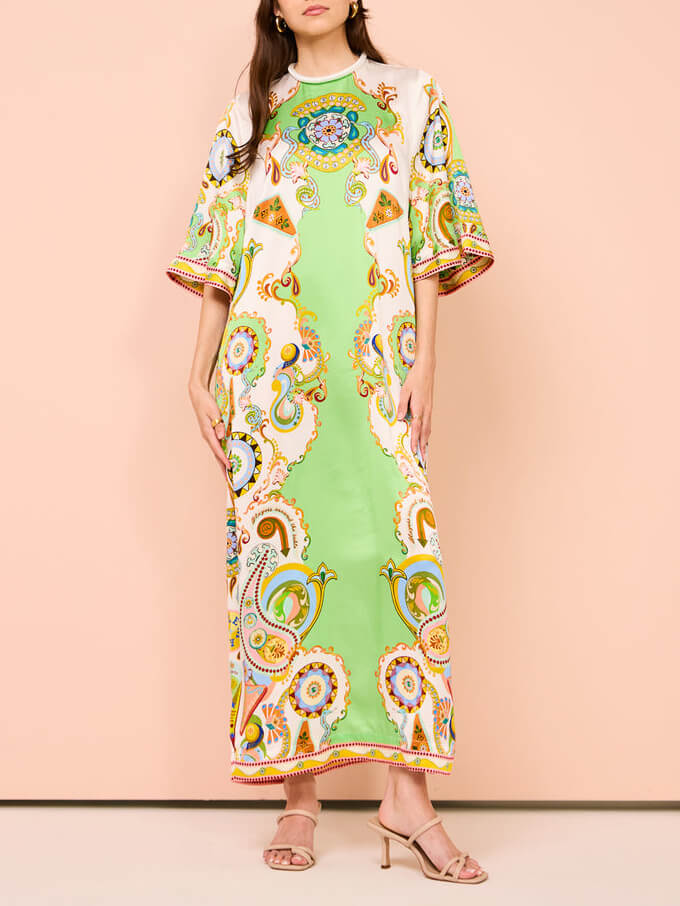 Unique Cashew Print Loose Midi Dress