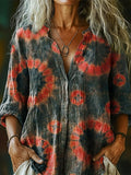 Women's Bohemian Ethnic Tie-dye Art Pattern Print Casual Cotton Linen