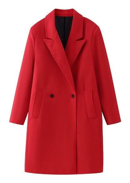 Scarlet Elegance Double-breasted Overcoat