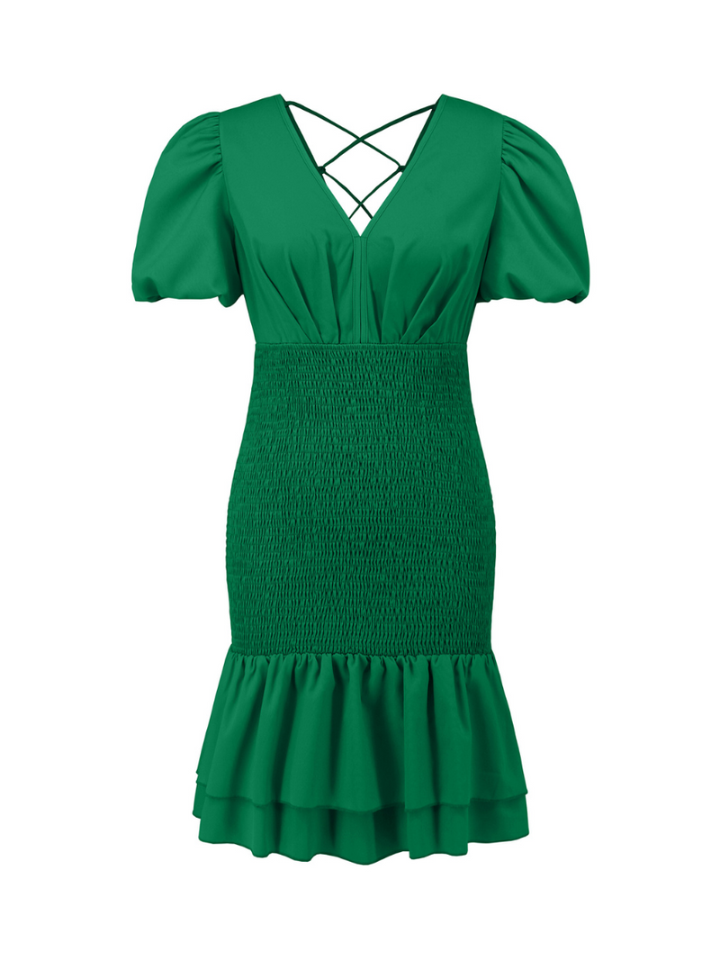 Always a Good Time Smocked Mini Dress - Green