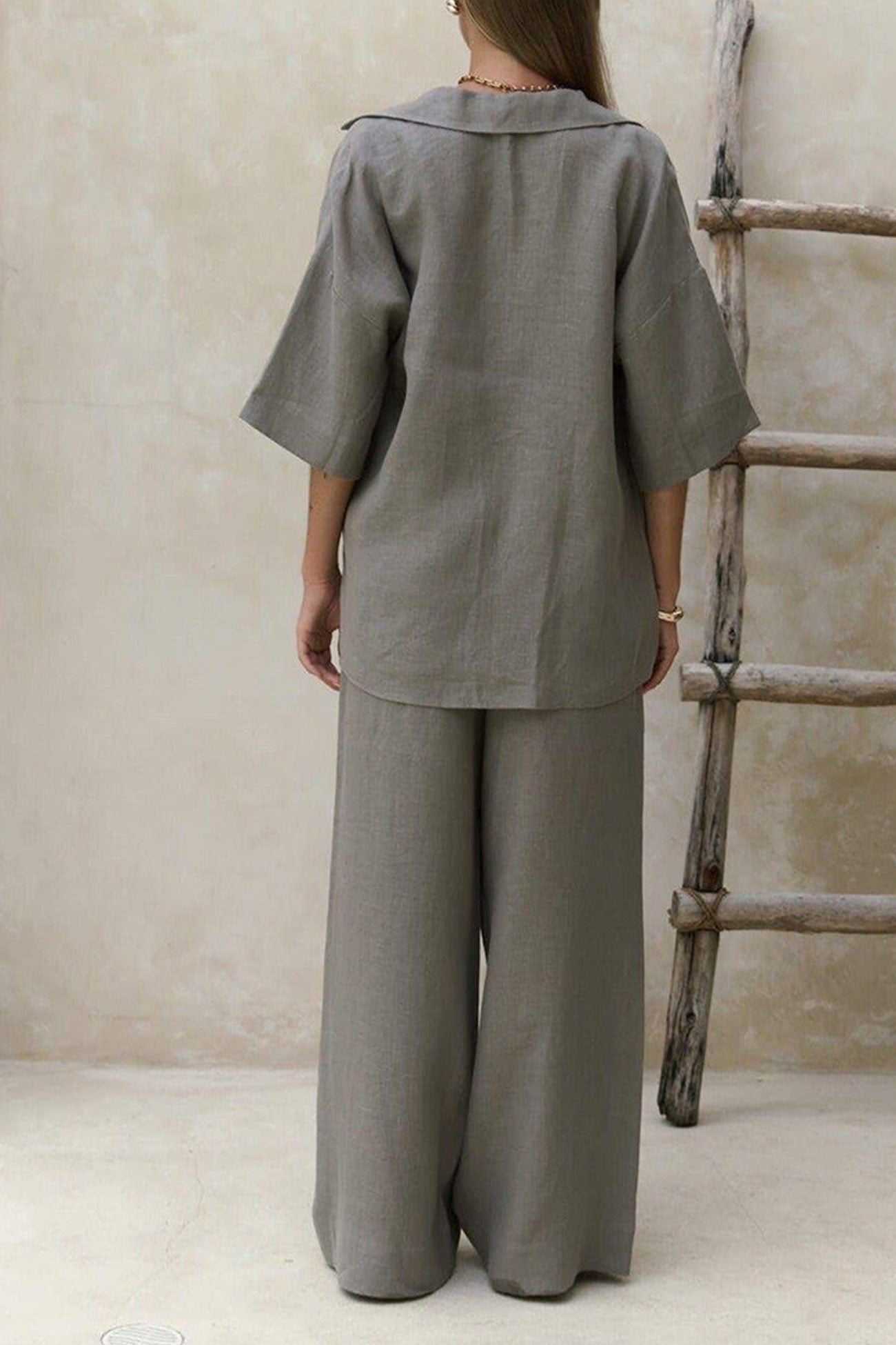 Color Cotton Half Sleeve Blouse Pants Set
