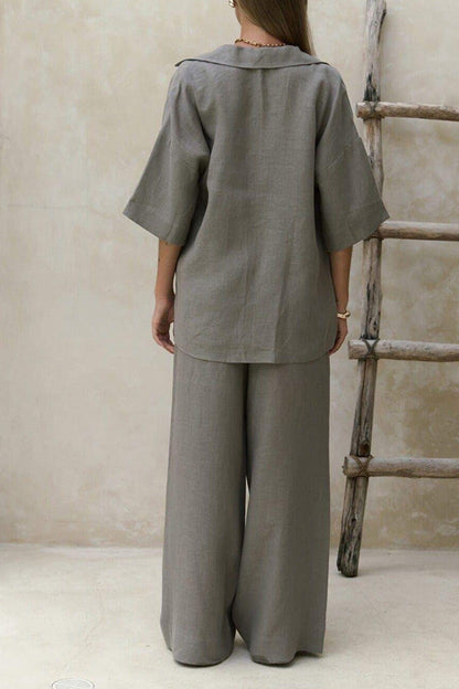 Color Cotton Half Sleeve Blouse Pants Set
