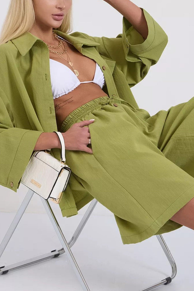 Color Shirt Single-breasted Bermuda Shorts Set