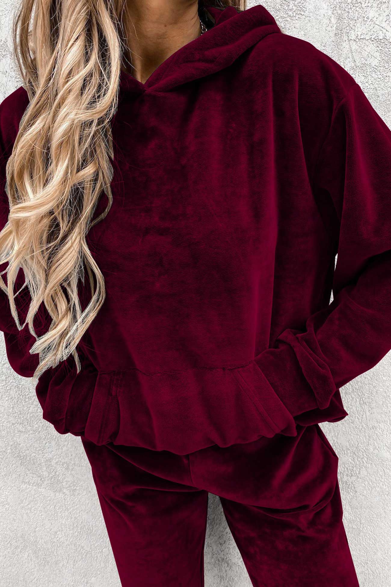 Velour Color Hoodie Long Pants Set