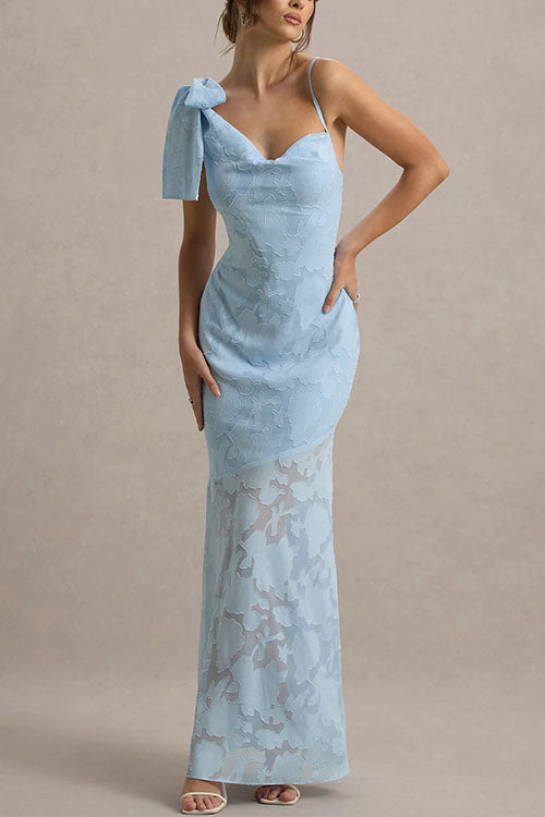 Moxidress Sleeveless Bow Shoulder Flare Maxi Dress