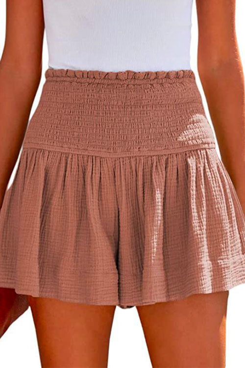Moxidress Elastic Smocked Waist Wide Leg Shorts
