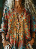 Retro kaleidoscope pattern Print Women's Print Casual Cotton Linen Shi