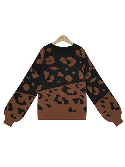 Leopard Round Neck Knit Sweater