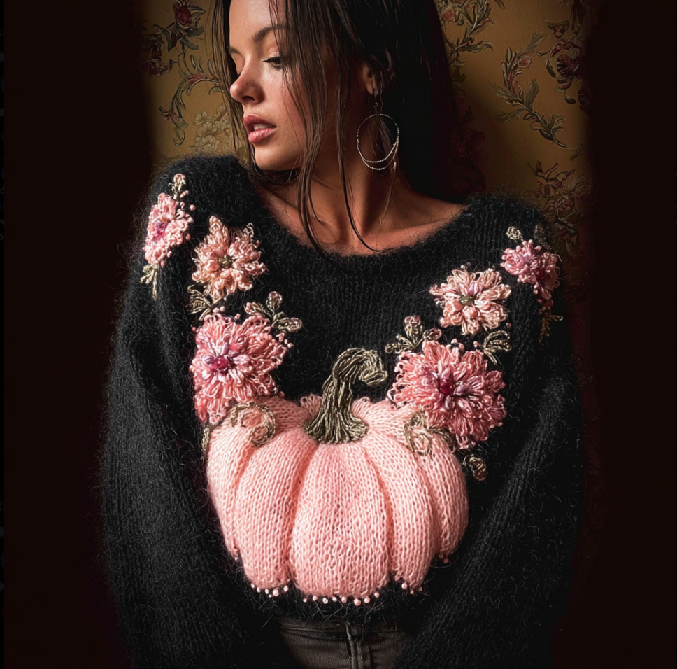 Comstylish Women's Christmas Pumpkin Element Knitted Sweater