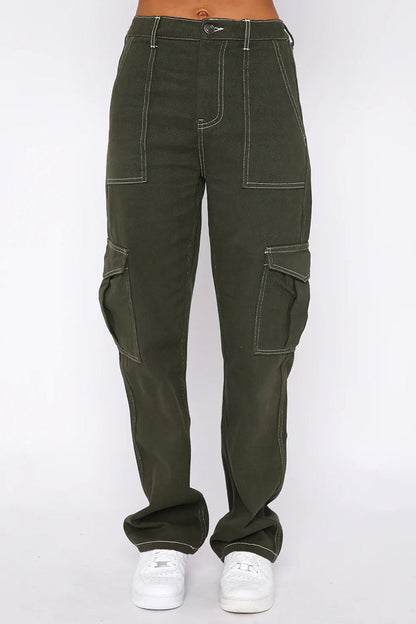 Fashionable Straight Leg Multi-pocket Cargo Pant