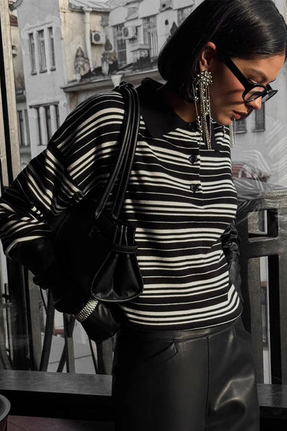 Striped Knit Polo Sweater