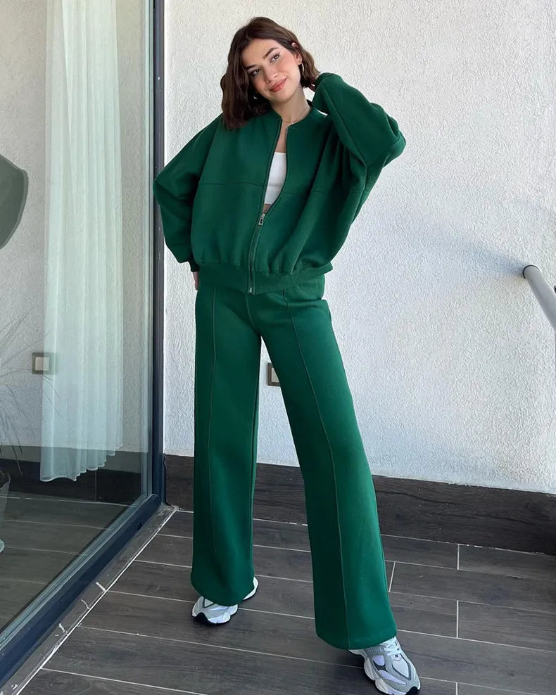 Urban - Green Zippered Cardigan and Trousers Set