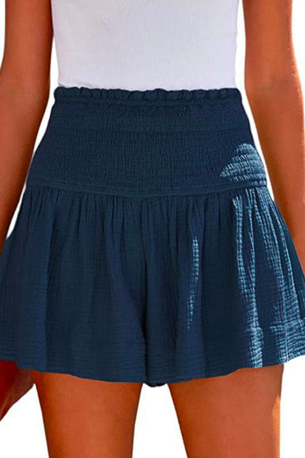 Elastic Smocked Waist Wide Leg Shorts
