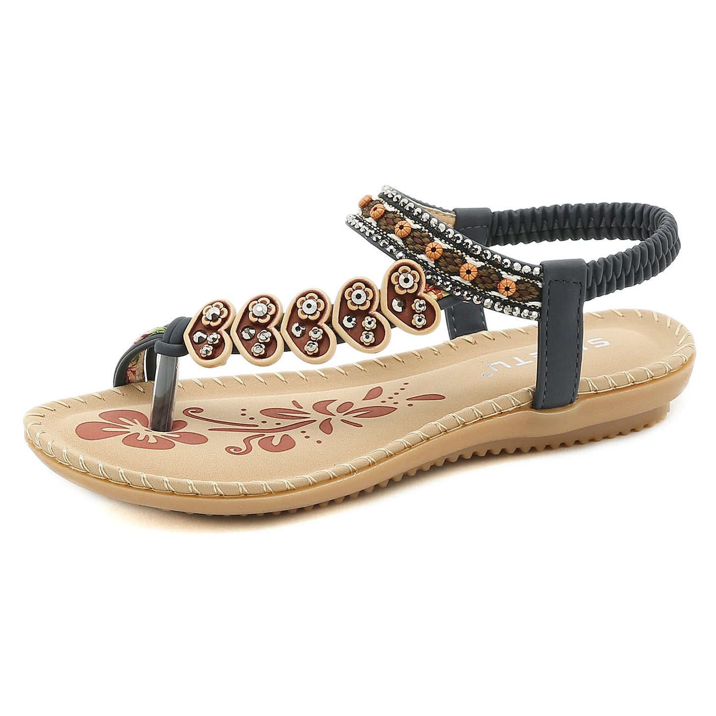 Black Heart Trimed Slide Flat Sandals - Siketu