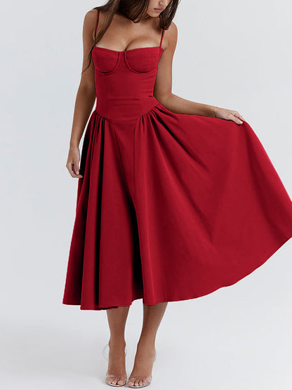Red Cami Slim Midi Dress