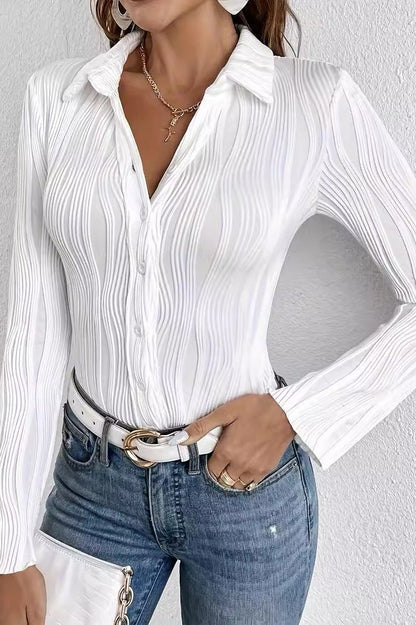 Ribbed Color Fitted Blouse