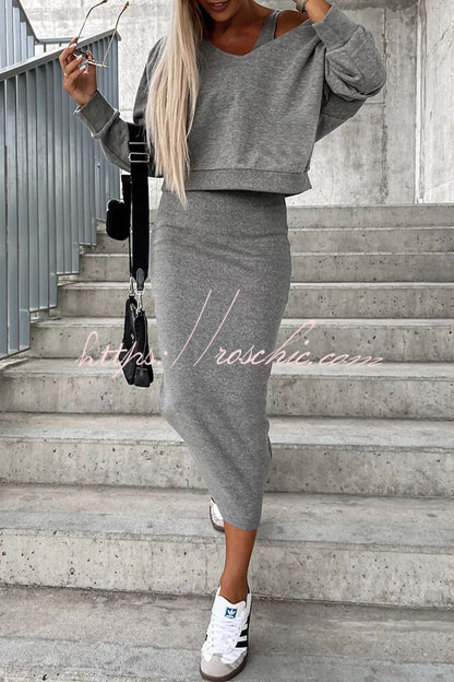 Around the World Hooded Sweatshirt and Slip Maxi Skirt Two Piece Set