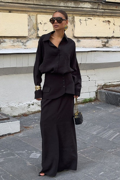 Creative Street Style Long Sleeve Shirtdress Two Piece Set