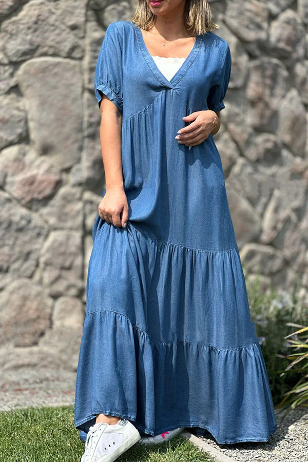 Denim Color V-neck Skirt