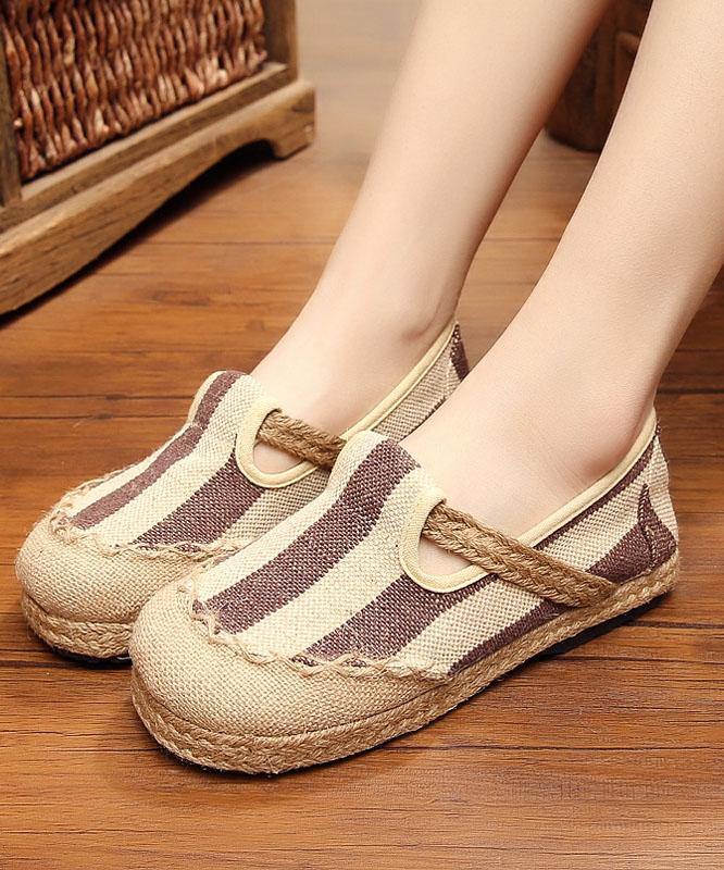 Blue Striped Cotton Fabric Flats Splicing Flat Shoes for