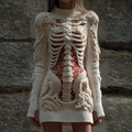 Comstylish Halloween Women's Anatomy Skeleton Design Knit Sweater Dress